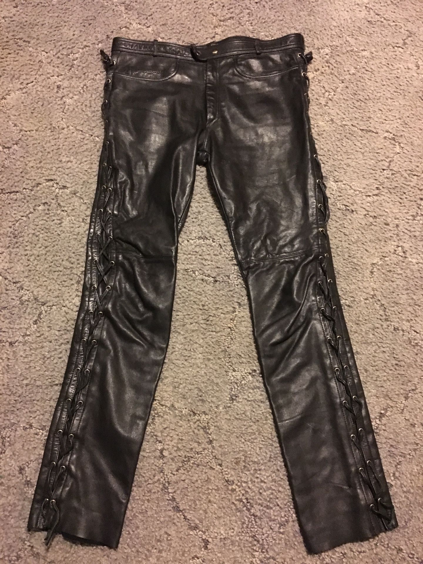 Verducci Men’s Lace Up Leather Motorcycle Pants W38 L32