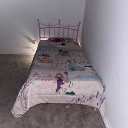 twin pink metal princess-style bed And Zinus Mattress 