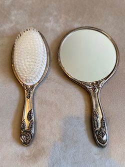 Vintage Godinger Vanity Dresser Set 2 Piece Silver Hand Mirror & Brush