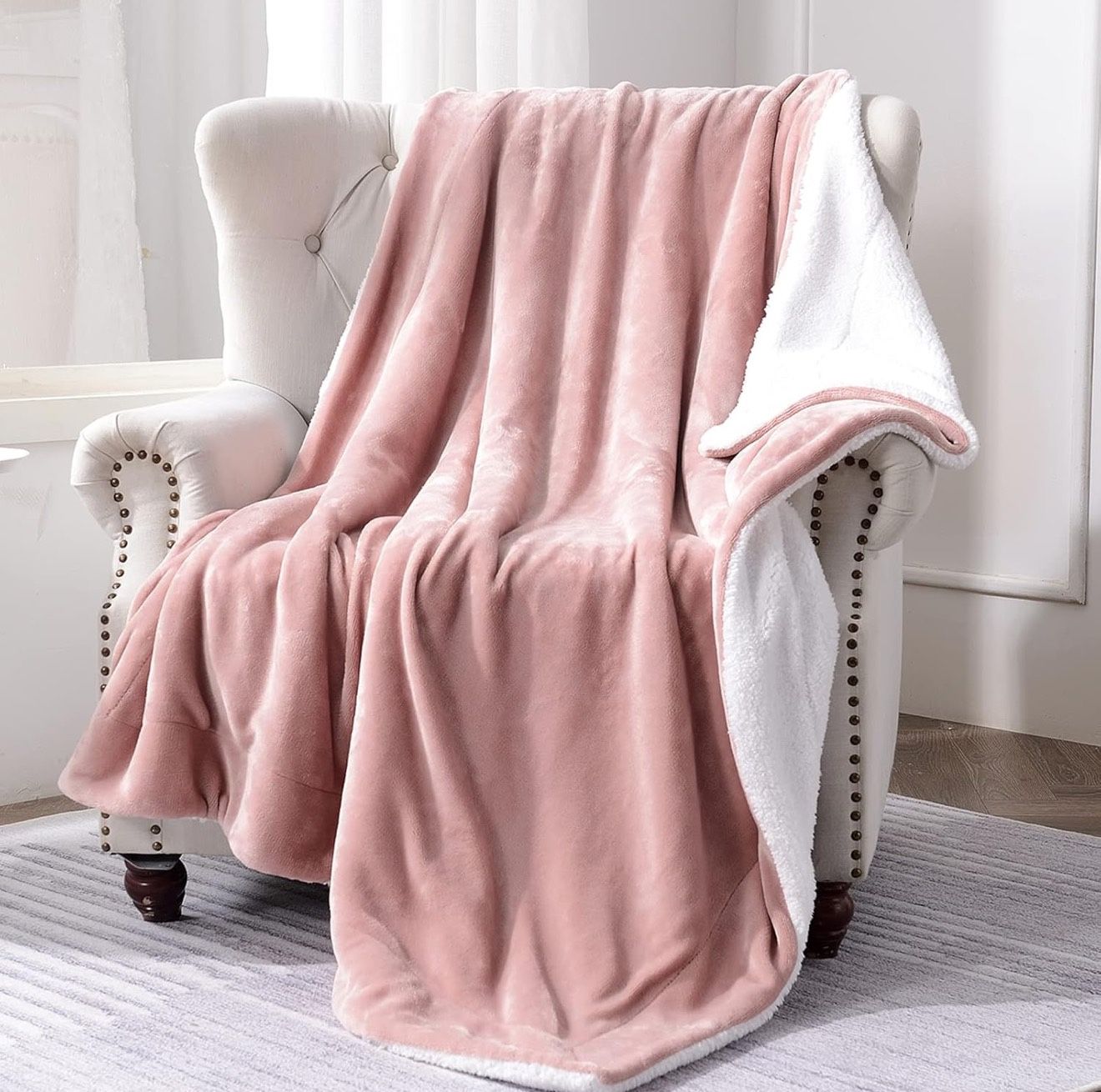 SOCHOW Sherpa Fleece Throw Blanket, Double-Sided Super Soft Luxurious Plush Blanket Twin Size 60 Inch x 80 inch, Dusty Pink,