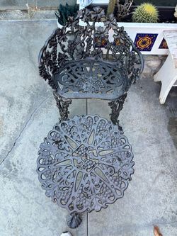 Cast Iron Ornate Grapevine Patio Chair and Table