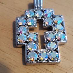 Silver Plated Rhinestone Cross Pendant 