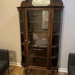 Antique Oak Curio Display Cabinet
