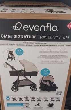 Brand New! Evenflo Omni Signature Travel System with LiteMax Infant Car Seat, Coastal Coffee