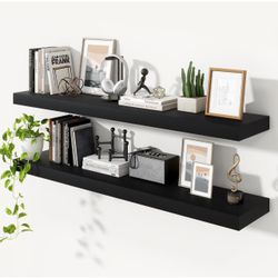 Heimlove Floating Shelves 55.1" W x 10.3" D Black Set of 2 1.8" thick MDF shelf,wall mounted display & storage,perfect for bedroom,living room,kitchen