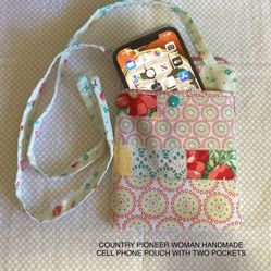 COUNTRY PIONEER WOMAN HANDMADE CELL PHONE POUCH WITH POCKETS & ZIP