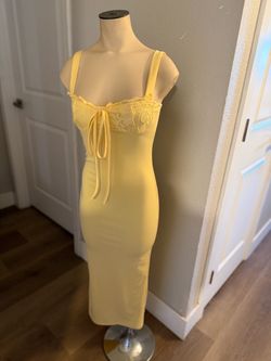 Yellow Lace Bodice Midi Slip Dress