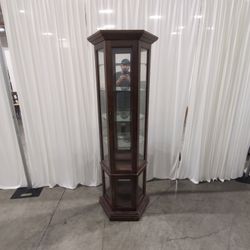 Broyhill Dark Wood Glass Curio Cabinet with Mirrored Back