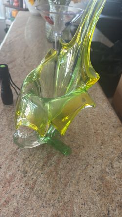 Green flower blown glass