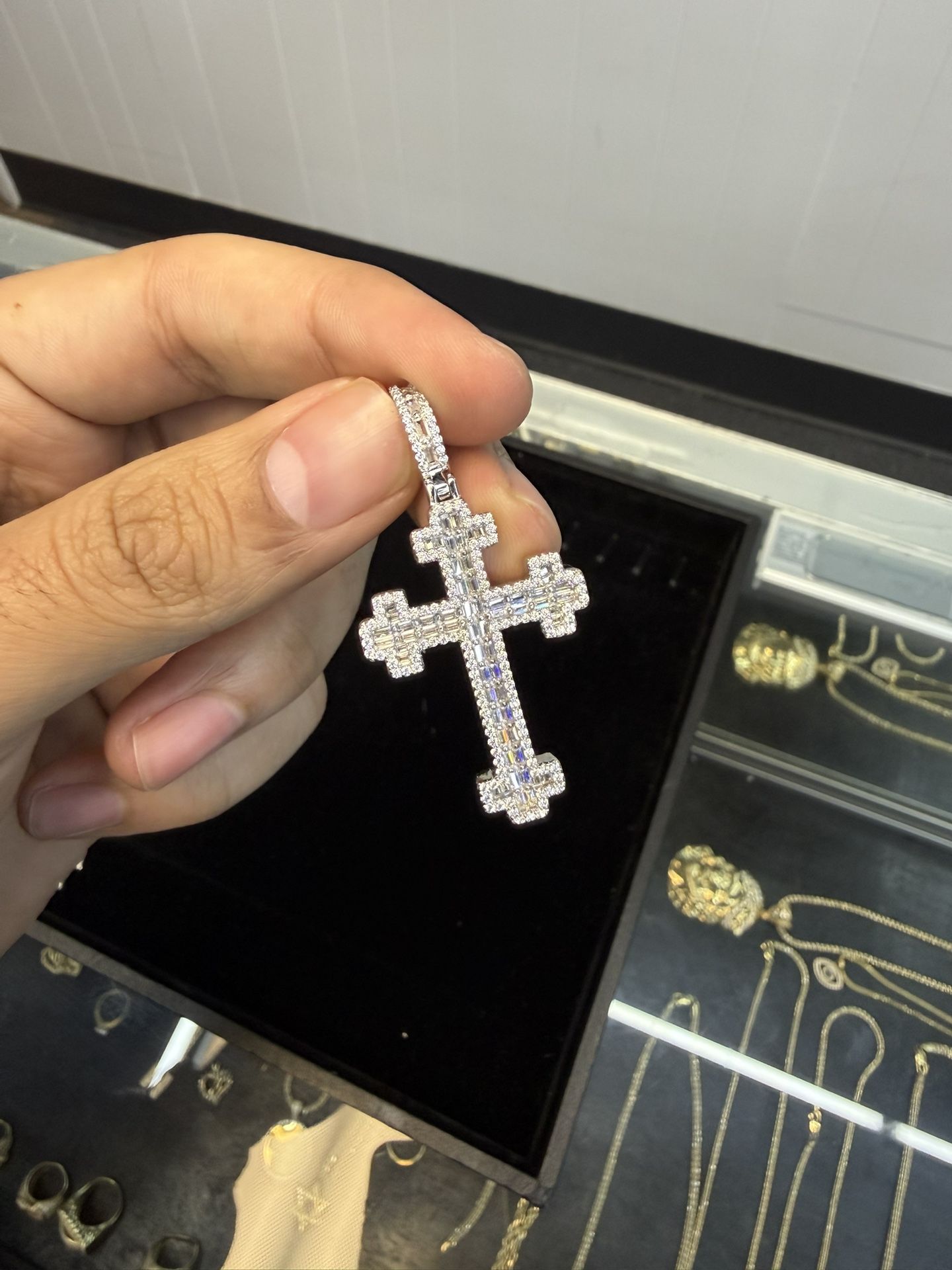 925 Silver + Moissanites Cross Pendant