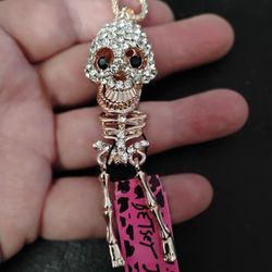 Sparkly Dancing Betsey J Skeleton Necklace