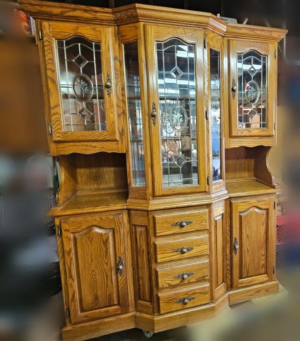 2 Piece Oak China Cabinet