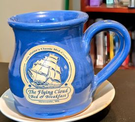 2005 (Deneen Pottery) 11 oz Round Belly Ceramic Mug  "The Flying Cloud Bed & Breakfast,  Newcastle, ME"
