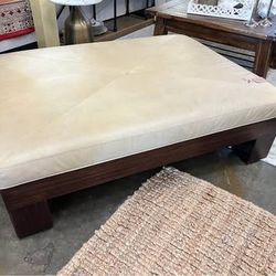 Custom Made Modern Leather Coffee Table / Ottoman On Wheels
