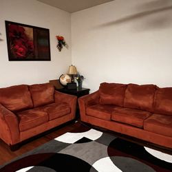 Orange Sofa + Loveseat