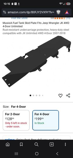 Jeep Wrangler JK 4-Door Fuel Tank Skid Plate (2007-2018) -