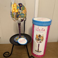 Lolita Wine Glass, hand-painted,Happy Retirement