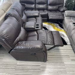 Madrid Brown Leather Reclining Sofa And Loveseat. Now Only $899. Easy Finance Option. Same Day Delivery.