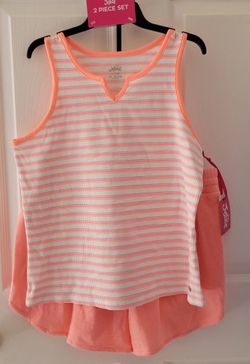 Girl's Justice Orange Striped Tee & Shorts Set $7 (One Available In Size XL Plus 16P/18P)