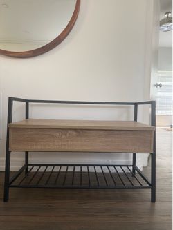 Storage Bench / Entryway Bench – Wood & Black Metal
