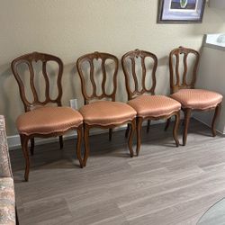 Pink Ethan Allen carved Wood Rose Chairs 