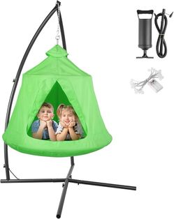 Hanging Hammock X-Stand w/Tree Tent, Indoor Metal Swing Chair Stand w/Play Tent, Outdoor Egg Basket Patio Seat w/Support Stand, Porch Bedro