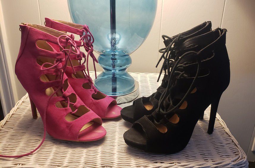 Pink And Black Heels Size 7.5