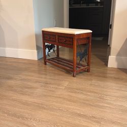 Cute child, bench, and drawer set. Antique.