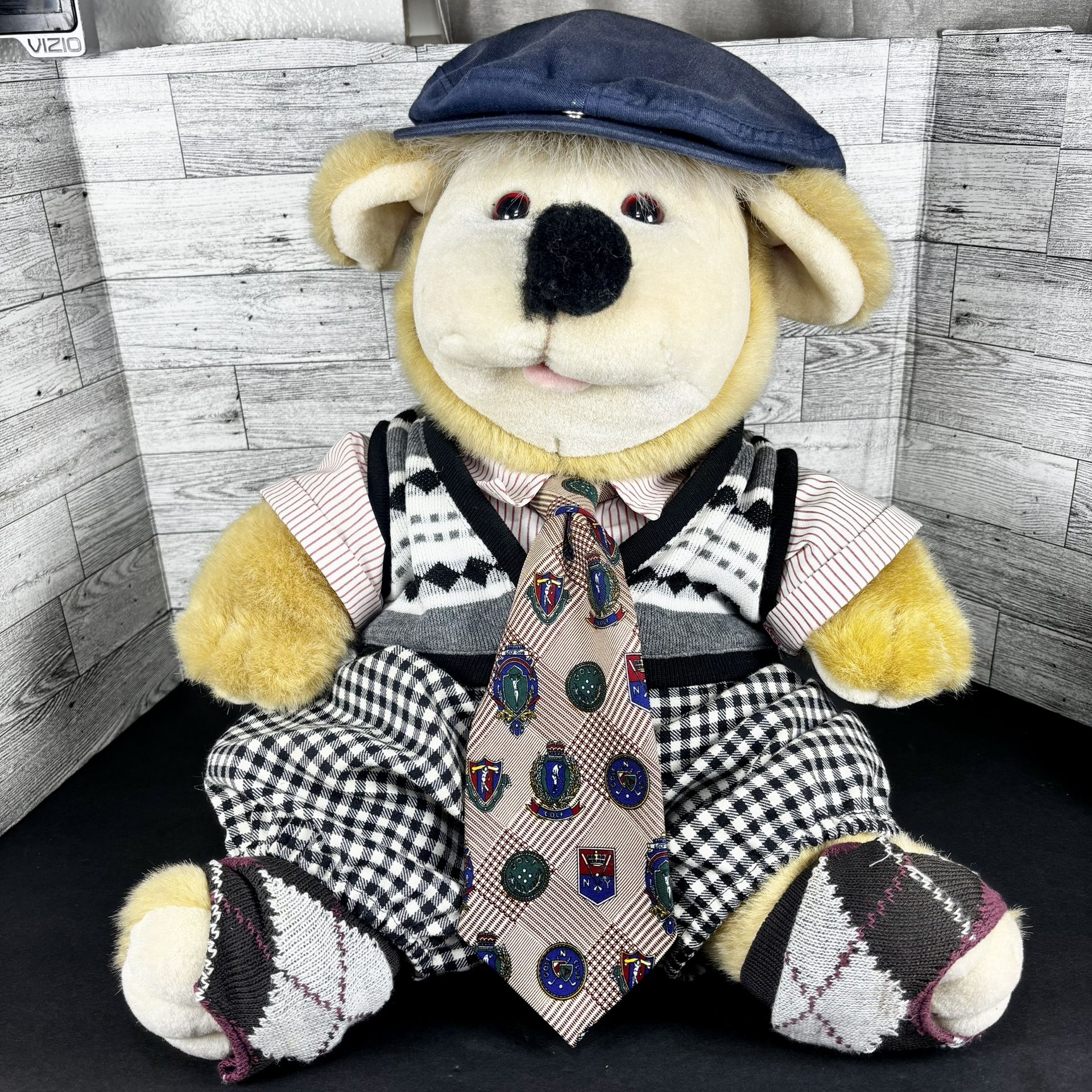 Vintage Linda Novick All Stuffed Up Bear. Gold Silk The Golfer Bear Vintage 91