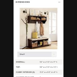 Pottery barn bench and coat hook with seat cusion