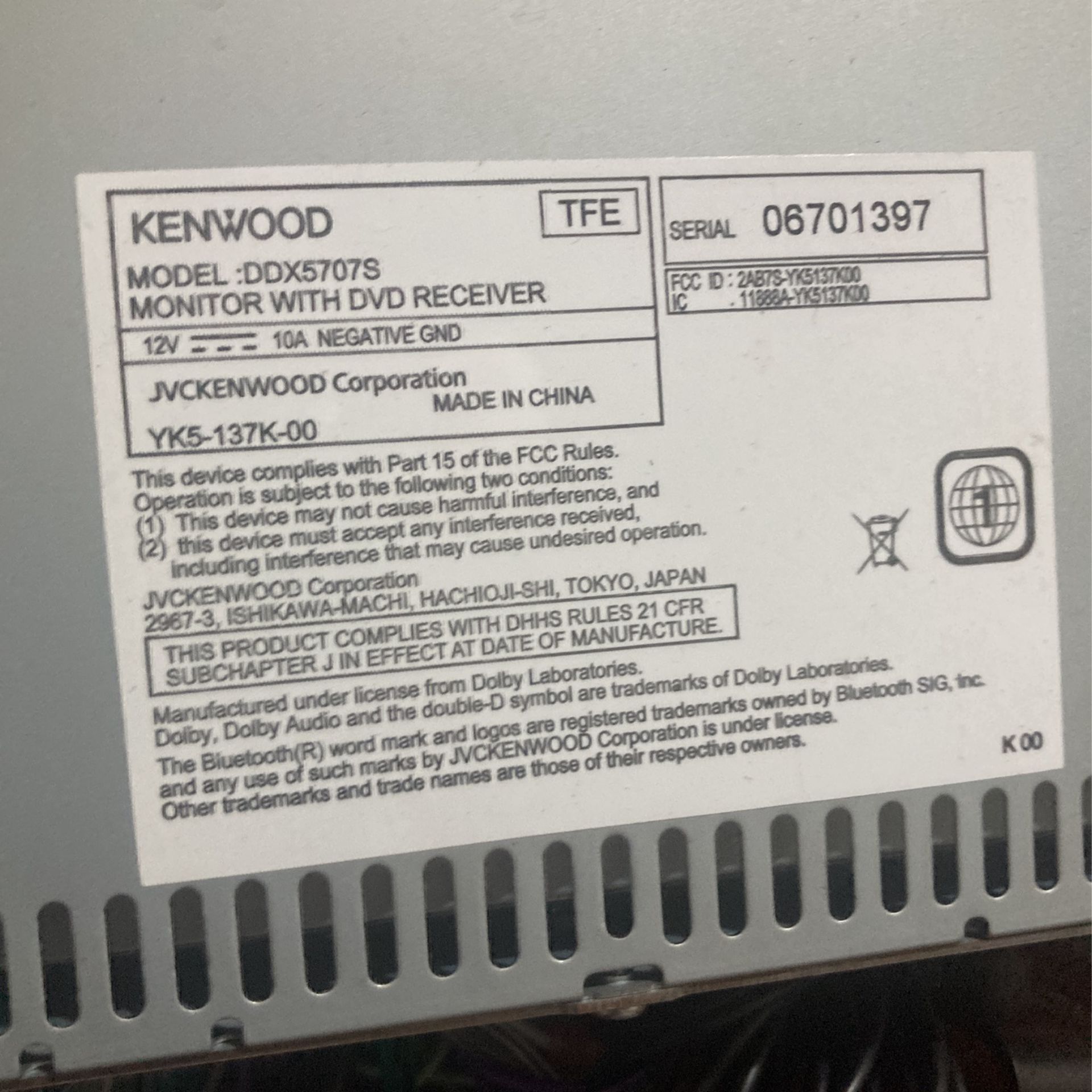 Kenwood DDX5707S Double Din Stereo