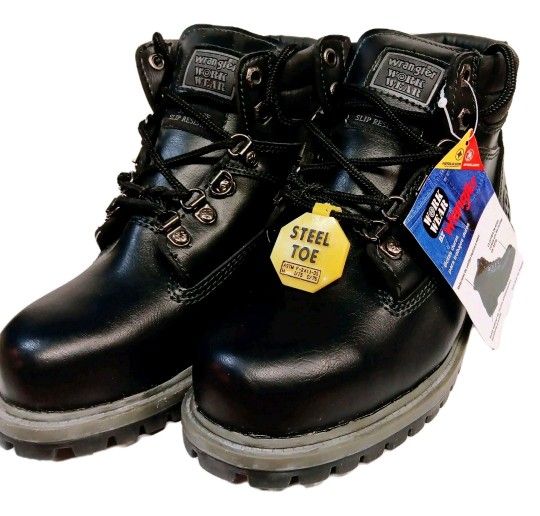 Wrangler Work Wear Boots Steel Toed Water & Oil Resistant Men’s Sz 5 Brand New