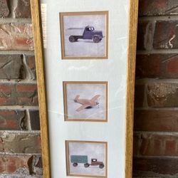 Framed & Matted Trucks & Airplane Wall Hanging for Nursery or Child’s Room