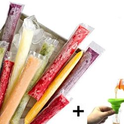 100 Pcs BPA-Free Popsicle Mold Bags-Freezer Tube Bags Ice Pop Pouch w a Funnel