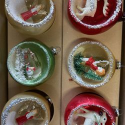 Set Of 6 Vintage Diorama Christmas Ornaments