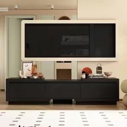 ❤️‍🔥 #B Extendable TV Stand Entertainment Center Black Wood Media Console Fits TV up to 120 in., With Drawers (65.4-106.3"W) $110