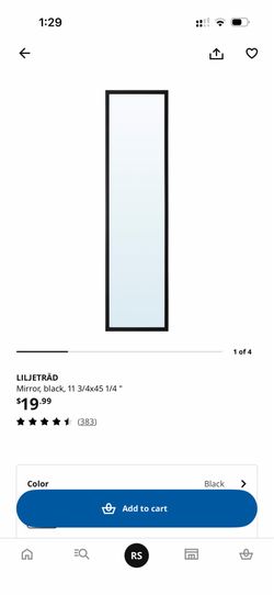 IKEA LILJETRÄD Full-Length Wall Mirror – Black – 11.75"x45.25" – Like New