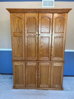Large Oak Wood Armoire Office Cabinet
