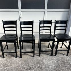 4 Black Wood Barstools 