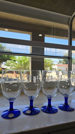 Brand New Princess House Heritage Crystal Wine Glasses Navy Blue Set of 4 Item # 644 $80.00