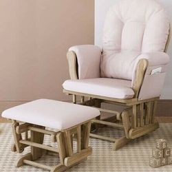 Storkcraft Hoop Glider and Ottoman rocking chair light Pink cushion solid wood natural(address in description) 👇delivery 🚚 available within 15 miles
