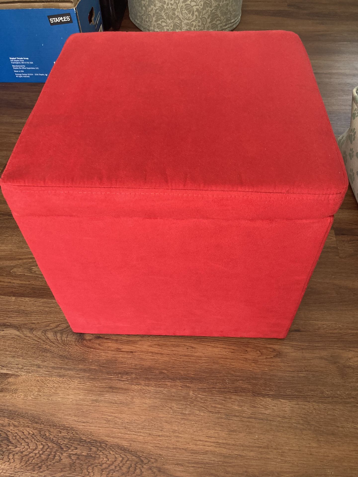Red Faux Suede Square Storage Ottoman