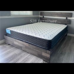 Full Grey Aticus Platform Bed With Orthopedic Mattress Included!!