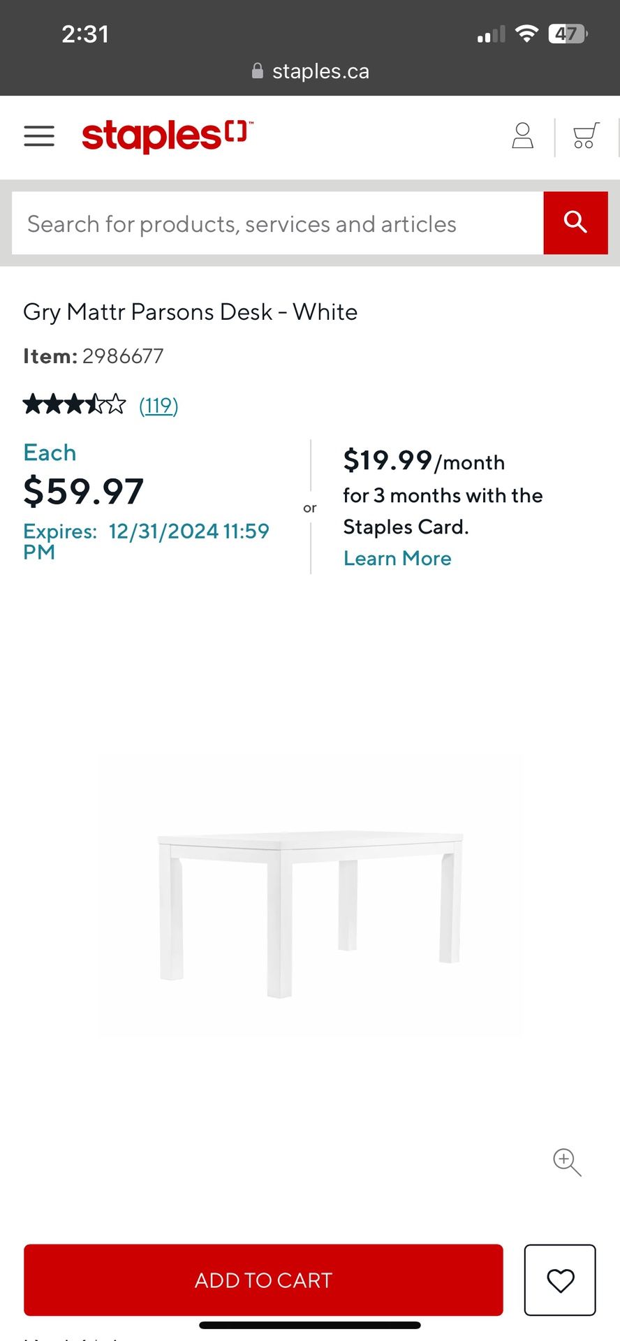 Large White Desk
