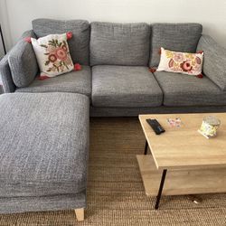 Light Gray Noelle Mid-Century Modern 85” Sofa with Ottoman by World Market