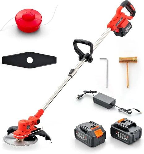 Cordless Weed Wacker Electric Brush Cutter Stringless Weed Eater with 3 Types Blades 2Pcs 4.0Ah Battery,Lightweight String Trimmer for Garden Yard Law