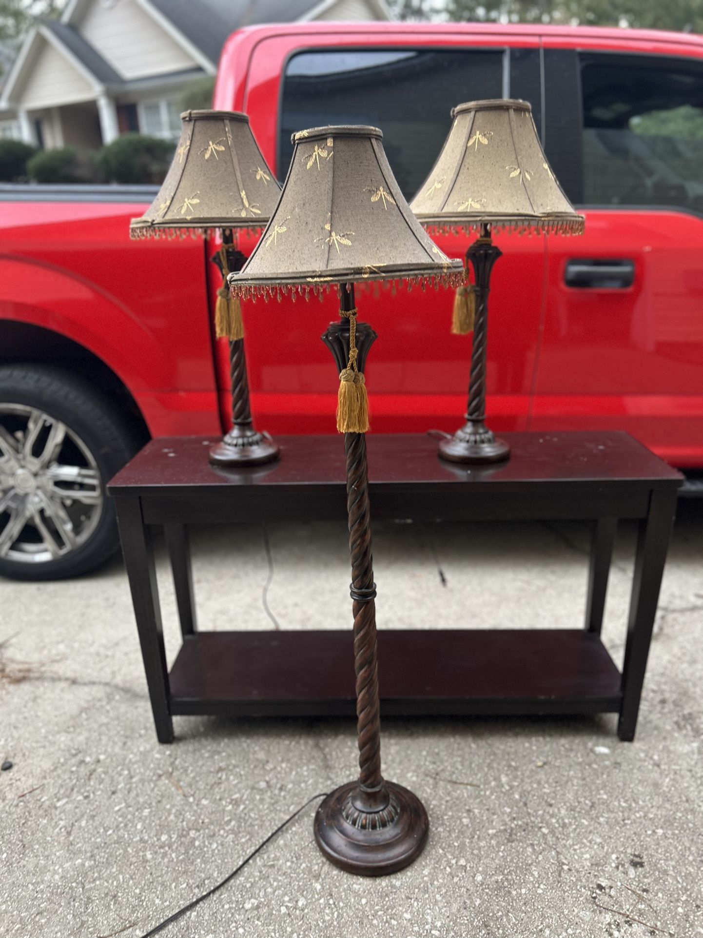 Set of three brown lamps