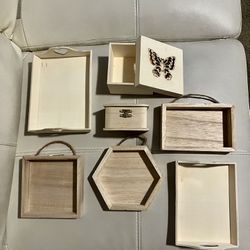 Unfinished Wooden Trays, Shadow Box & Trinket Box 