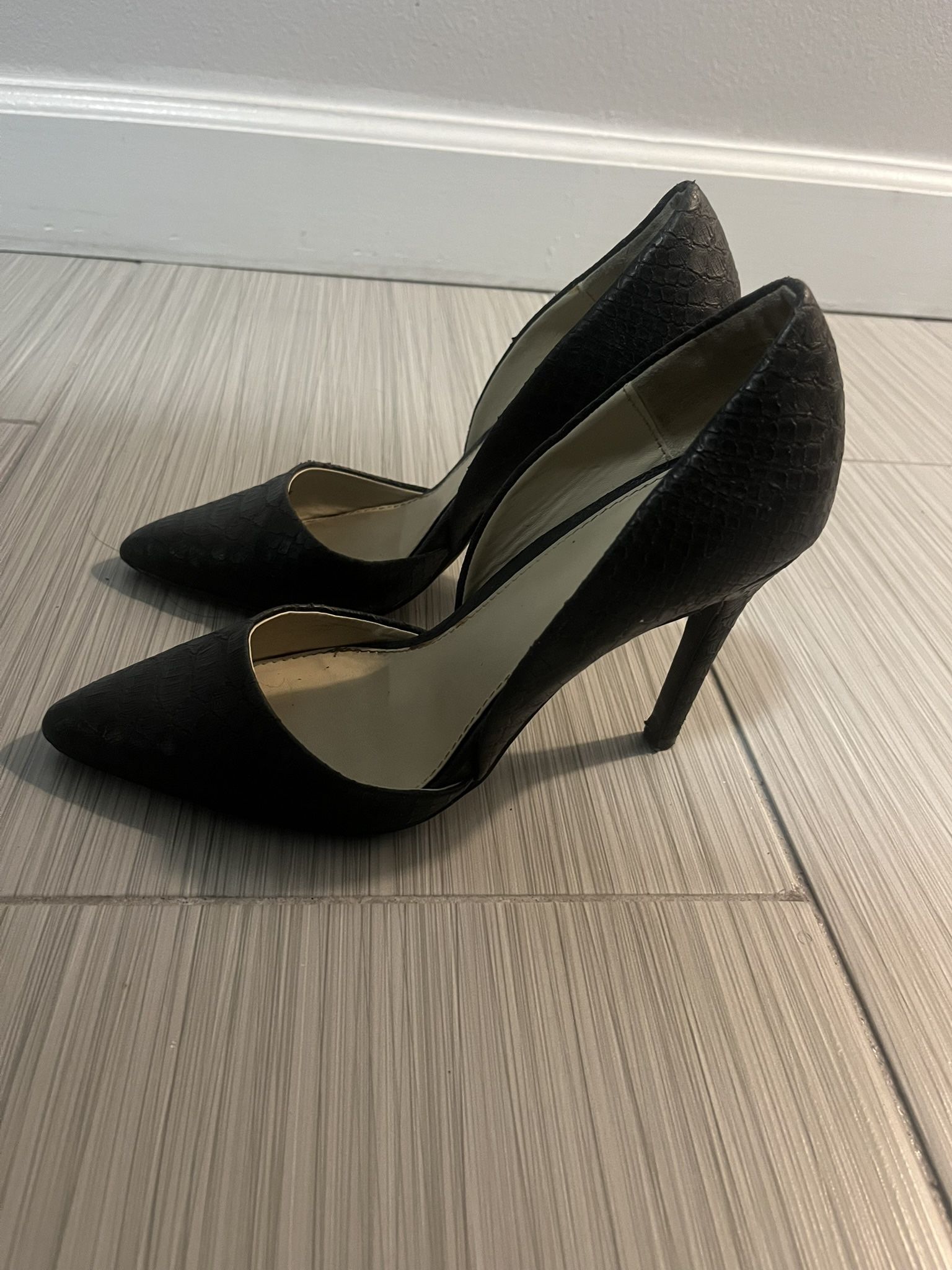 Black Leather High Heel Shoes