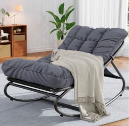 Rocking Papasan Chairs, Outdoor Lounge Chairs with Comfy Cushions, Sturdy Metal Frame